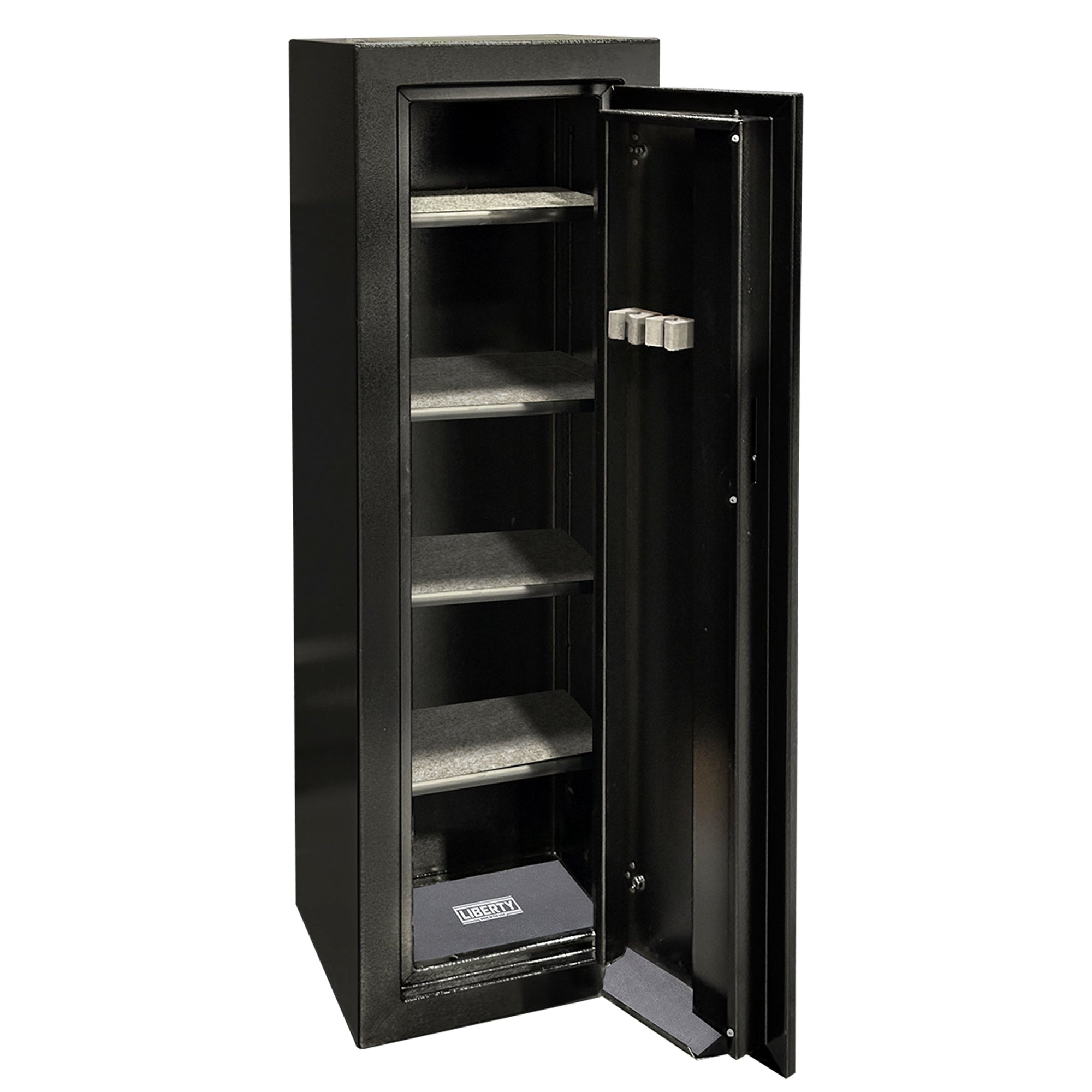 Ammo Cabinet 10 |  Dimensions: 59”(H) x 18”(W) x 16”(D) | 1 (Expandable to 2) Long Guns | Black - closed