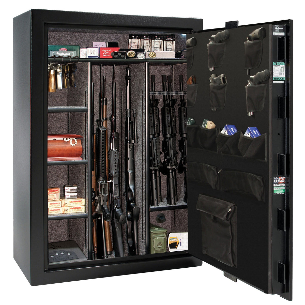 Fatboy Jr. Series | Extreme 6-in-One Flex Interior | Level 4 Security | 75 Minute Fire Protection | Dimensions: 60.5&quot;(H) x 42&quot;(W) x 22&quot;(D) | Up to 45 Long Guns | Black Textured | Electronic Lock – Open