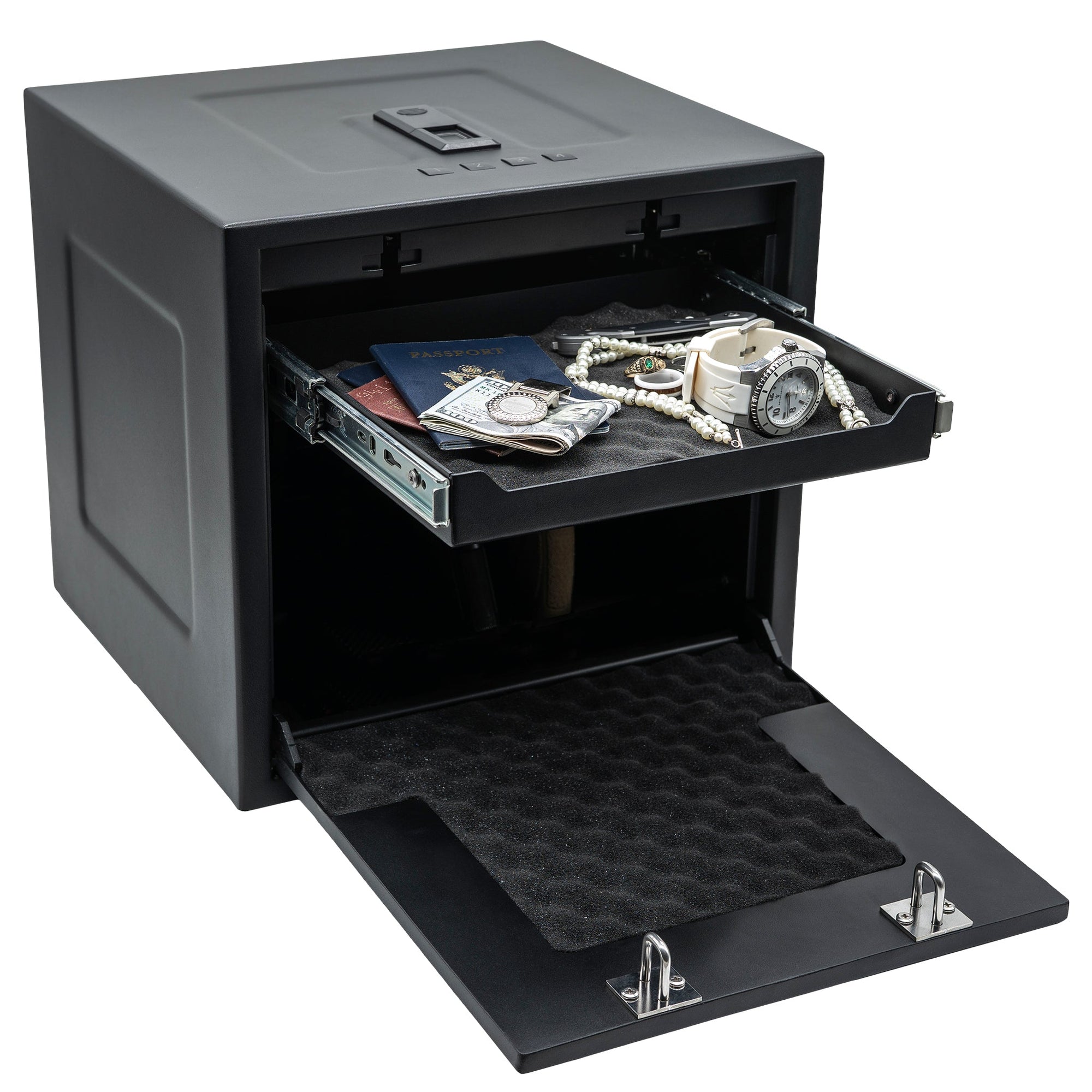 HDV-350X | Biometric Handgun Vault | 13”(D) X 14”(W) X 13”(H) Exterior Dimensions | Black - Closed