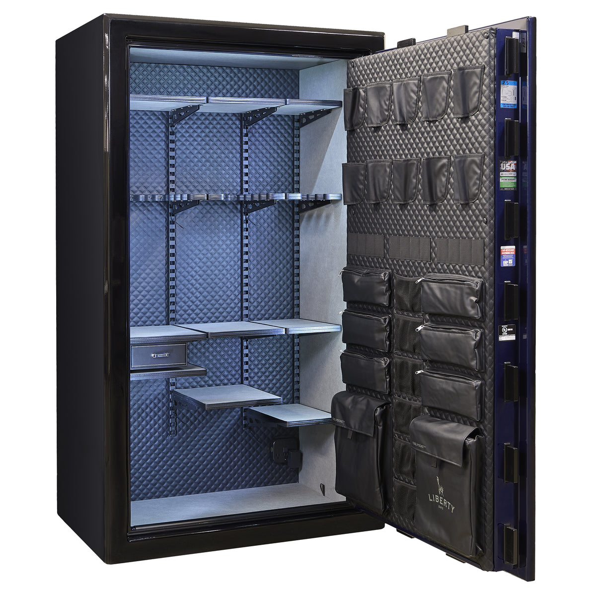 Presidential Series | Level 10 Security | 2.5 Hours Fire Protection | 50 | Dimensions: 72”(H) x 42”(W) x 27.75"(D*) | Blue Gloss | Mechanical Lock - Open